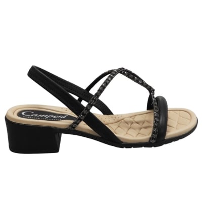 Campesí Sandália Feminina Brilho Salto Bloco Calce Fácil