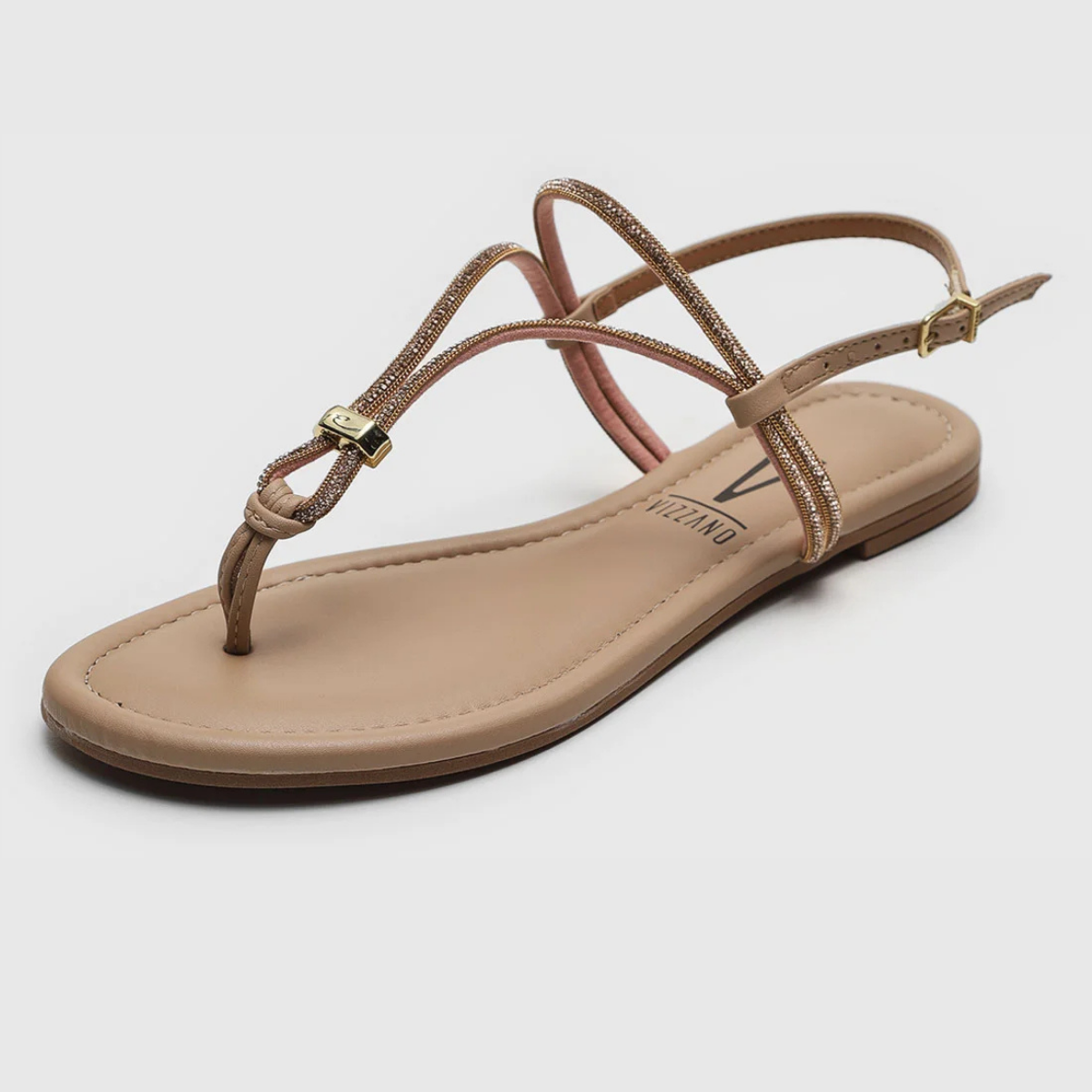 Vizzano Sandália Feminina Rasteira Brilho Conforto Original